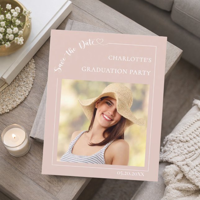 Pink photo Graduation Party Save the Date card (Criador carregado)