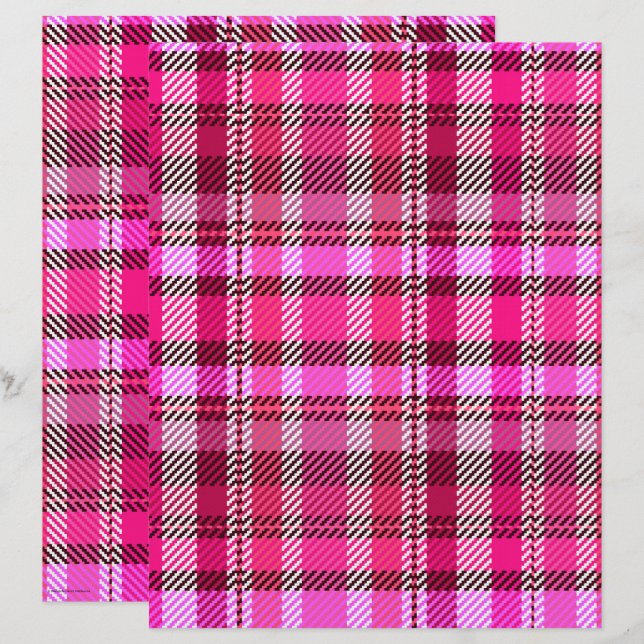 Pink Plaid Scrapbook Paper 2-Sided Page (Frente/Verso)