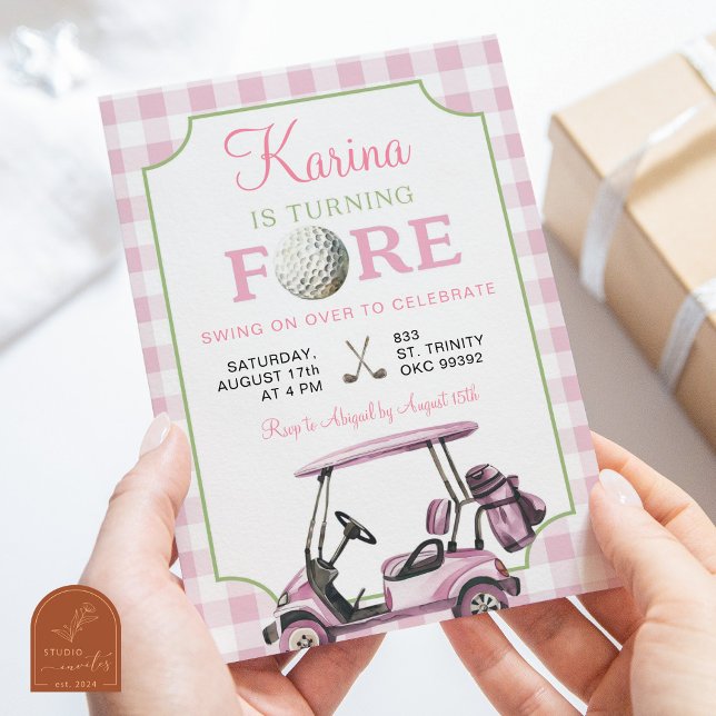 Pink Preppy Golf Girl 4.º Convite de Aniversário (Criador carregado)