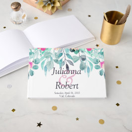 Pink primavera aqucolor floral livro de convidados