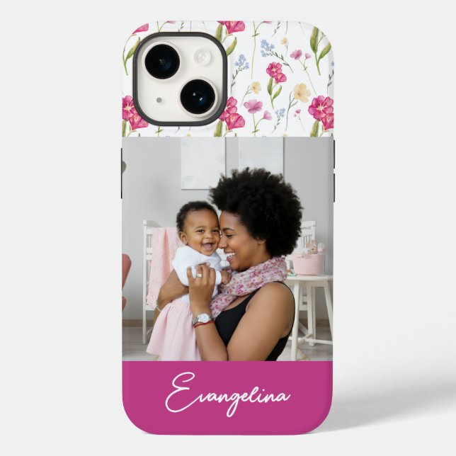 Pink Purple Custom Name Watercolor Wildflower (Verso)