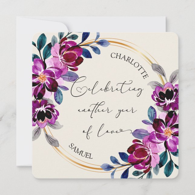 Pink Purple Floral Celebrate Love Anniversary Card (Frente)