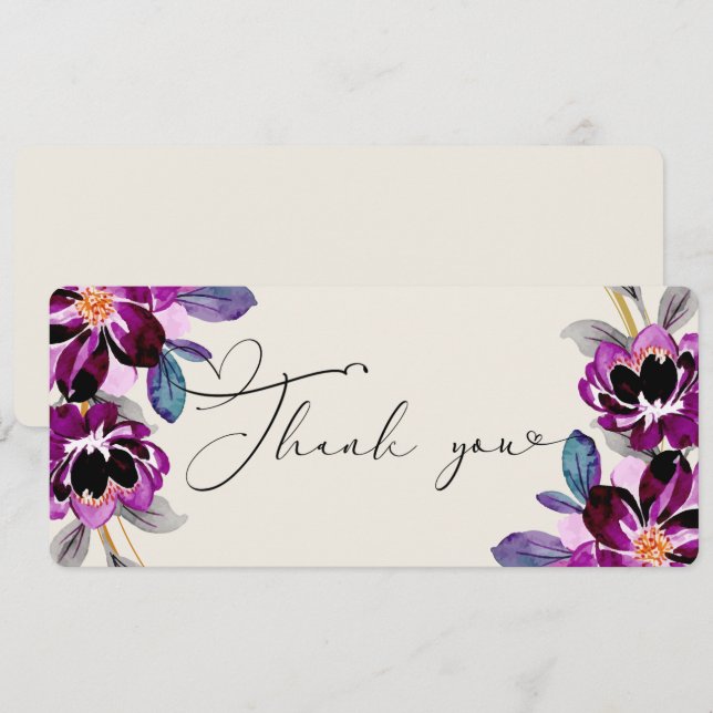Pink Purple Floral Heart Embellished Thank You  (Frente/Verso)