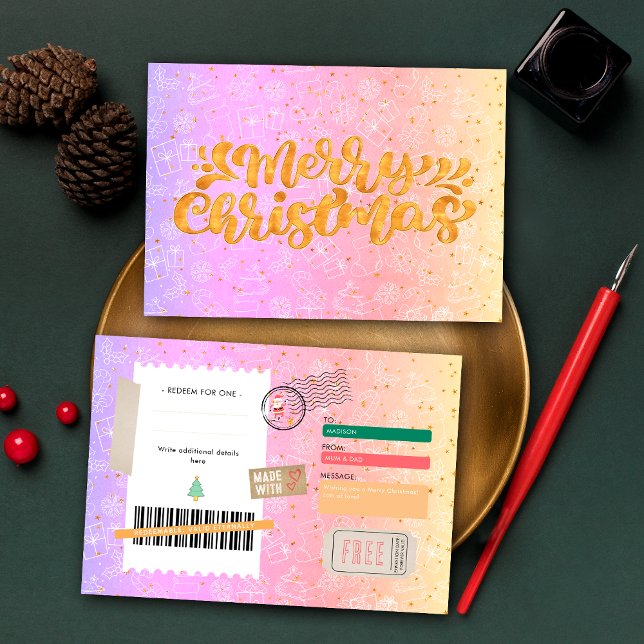 Pink Purple Pattern Christmas Ticket Gift Voucher (Criador carregado)