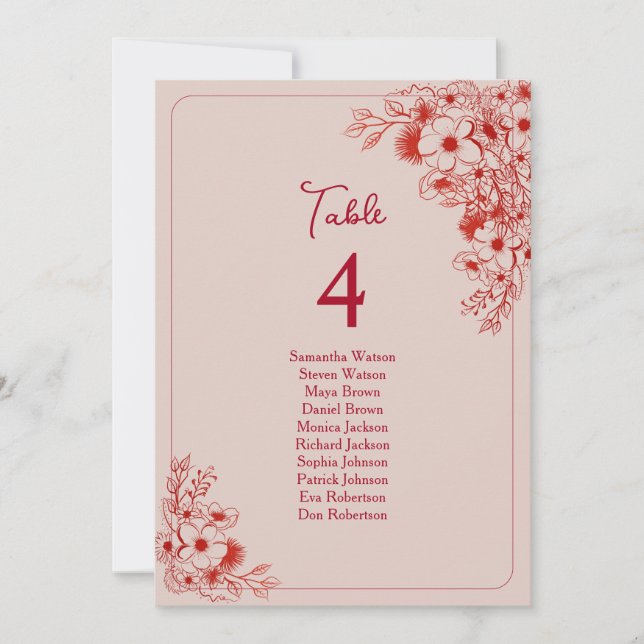 Pink Red Floral Wedding Seating Chart (Frente)
