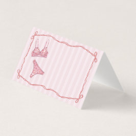 Pink & Red Heart Lingerie Shower Bow Place Card