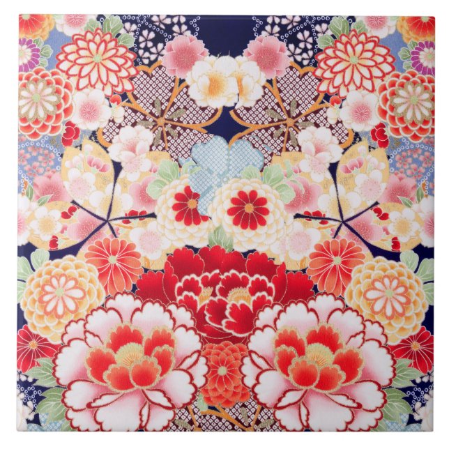 PINK RED WHITE FLOWERS Peony, Rosa Japonês Floral (Frente)