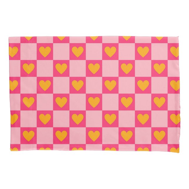 Pink Red Yellow Heart Love Checkered Y2K Padrão (Frente)