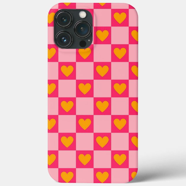 Pink Red Yellow Heart Love Checkered Y2K Padrão (Verso)