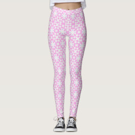 Pink Retro Daisy Pattern Leggings