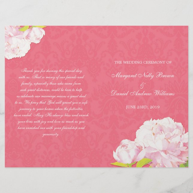 Pink Romance Weding Bi Fold Program (Frente)
