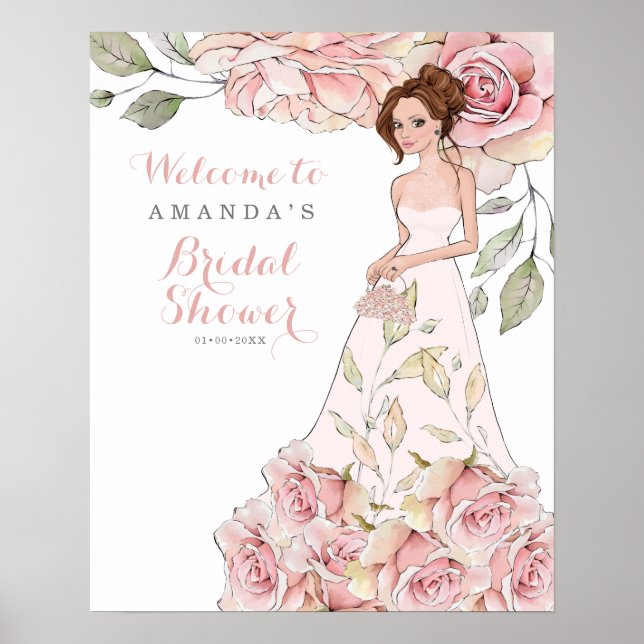 Pink Rose Bride Bridal Shower Welcome  Poster (Frente)