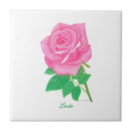 Pink Rose Ceramic Tile With Text