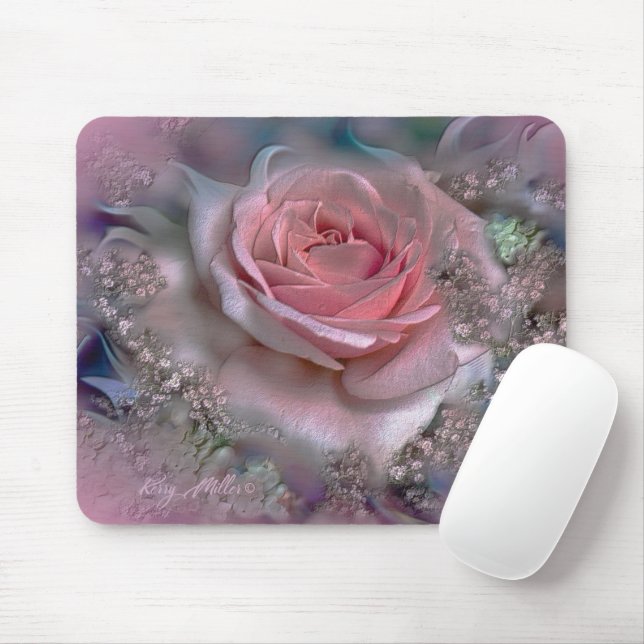 PINK ROSE MOUSE PAD (Com mouse)