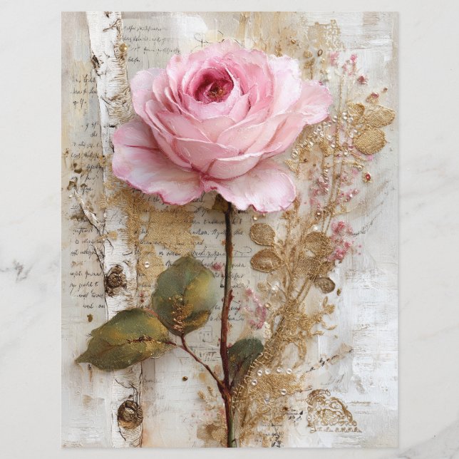 Pink Rose Vintage Junk Journal Scrapbook Paper (Frente)
