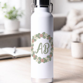 Pink Rose Wreath Monogram Water Bottle