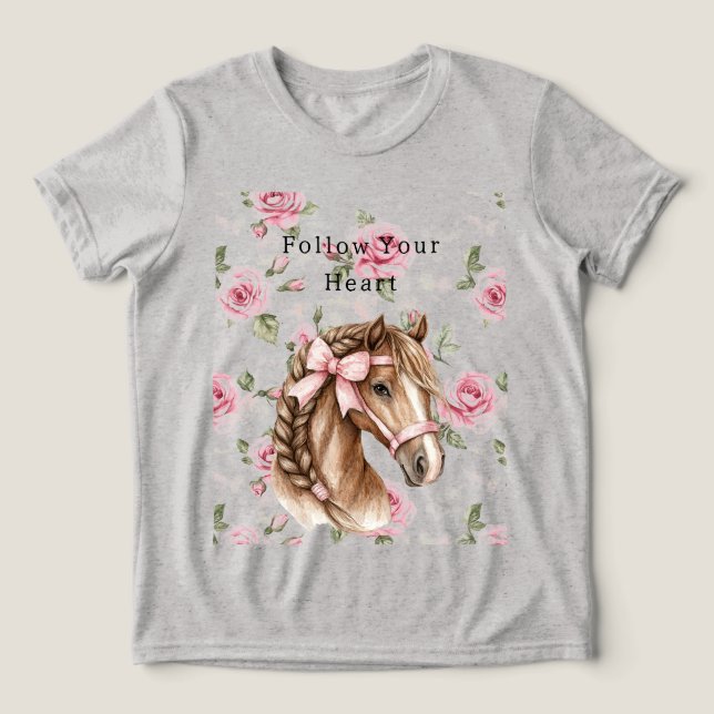 Pink Roses Floral Pretty Horse Pink Bow (Design frontal)