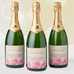 Pink Roses on Glitzy Pale Taupe Sparkling Wine Lab<br><div class="desc">Elegant alcohol spirits bottle label features three simple gorgeous pink roses on a faux glittery pale pink-taupe color background. Perfect for weddings,  rehearsal dinners or other formal toasting occasions with its easily editable text.</div>