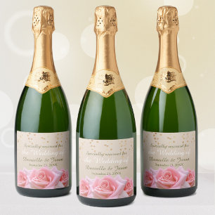 Pink Roses on Glitzy Pale Taupe Sparkling Wine Lab