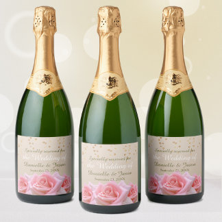 Pink Roses on Glitzy Pale Taupe Sparkling Wine Lab