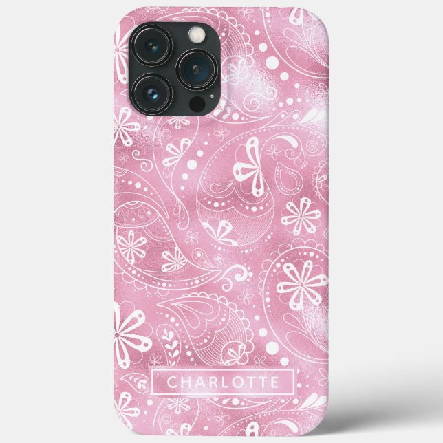 Pink Shimmer Modern Girly Paisley Personalizado (Verso)