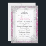 Pink Silver Winter Wonderland Sweet 16 Convite<br><div class="desc">Pink Sweet 16 Aniversário. Floco de neve bonito e design de tiara. Notem,  por favor,  que todas as imagens planas não têm joias reais!</div>