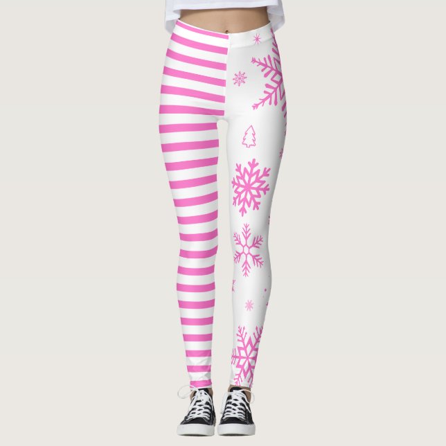 Pink Snowflake Christmas Leggings (Frente)
