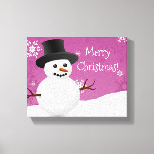 Pink Snowman Winter Scene Canvas de Natal