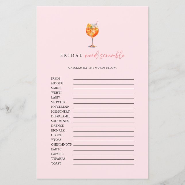 Pink Spritz Bridal Word Scramble Game (Frente)