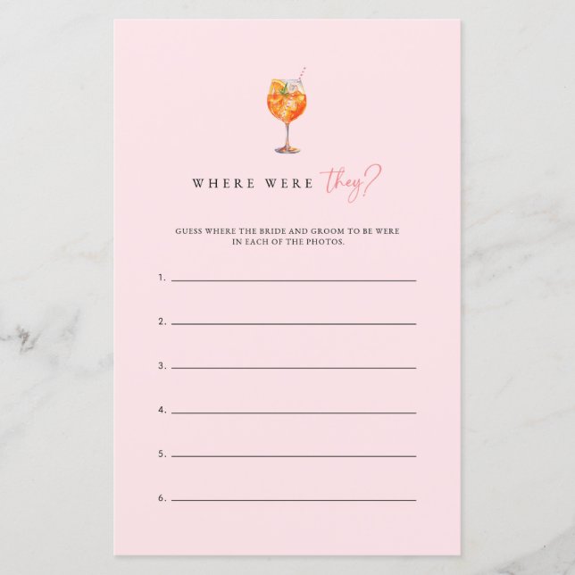 Pink Spritz Where Were They Bridal Shower Game (Frente)
