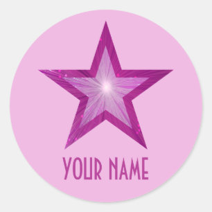 Pink Star 'Name' adesivo redondo rosa pálido