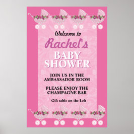 Pink Stroller Girl Baby Shower Welcome Poster