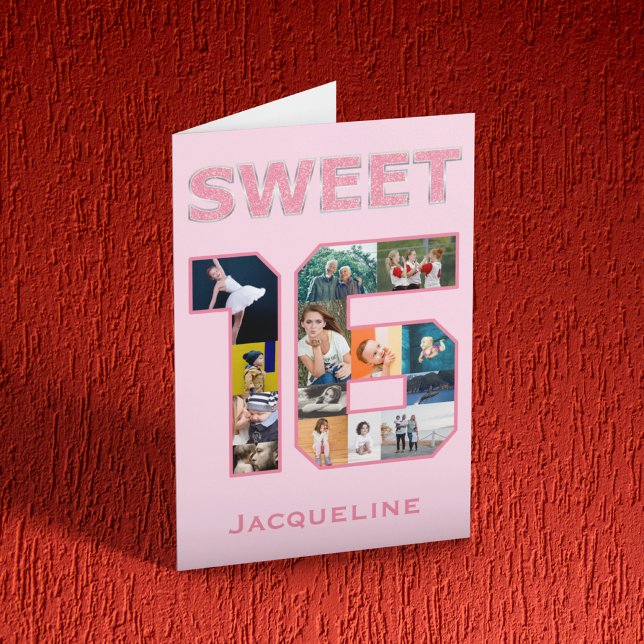 Pink Sweet 16 Birthday Cartão com fotos (Criador carregado)
