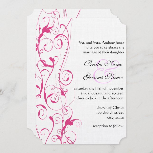 Pink Swirls Convites para Casamento Orçamento Pequ (Frente/Verso)