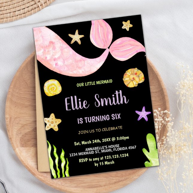Pink Tail Pequena Sereia Convites de Aniversário (Pink Tail Little Mermaid Birthday Invitations)