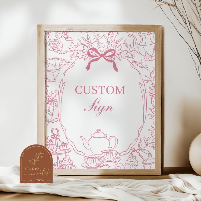 Pink Tea Chinoiserie Bow Custom Sign Poster (Criador carregado)