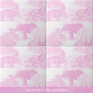 Pink Toile Jungle Animal Safari Padrão sem Sede