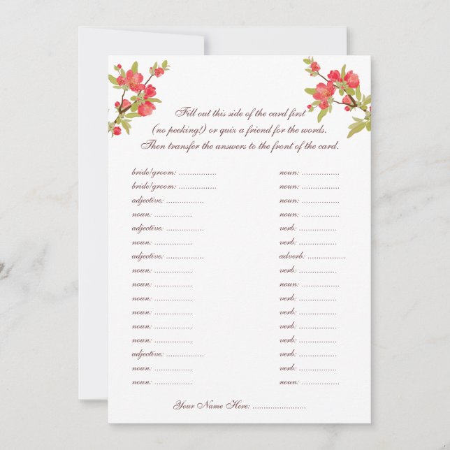Pink Tree Blossoms Casamento Vows Libs Cards (Frente)