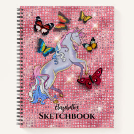 Pink Unicorn and Butterflies Glitter Sketchbook