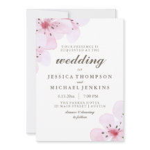 Pink Watercolor Cherry Blossoms Convite para Casam