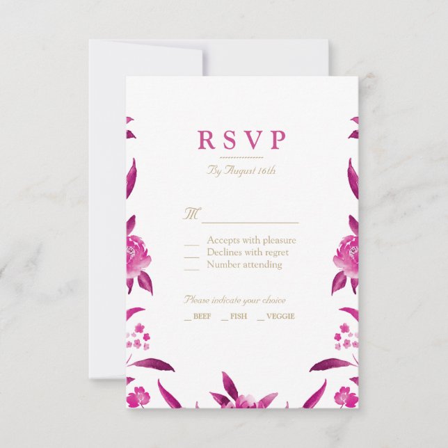 Pink Watercolor floral Chinoiserie Casamento RSVP (Frente)