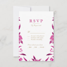 Pink Watercolor floral Chinoiserie Casamento RSVP