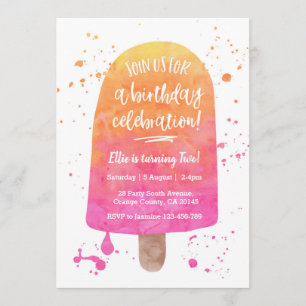 Pink Watercolor Popsicle Convite de Aniversário