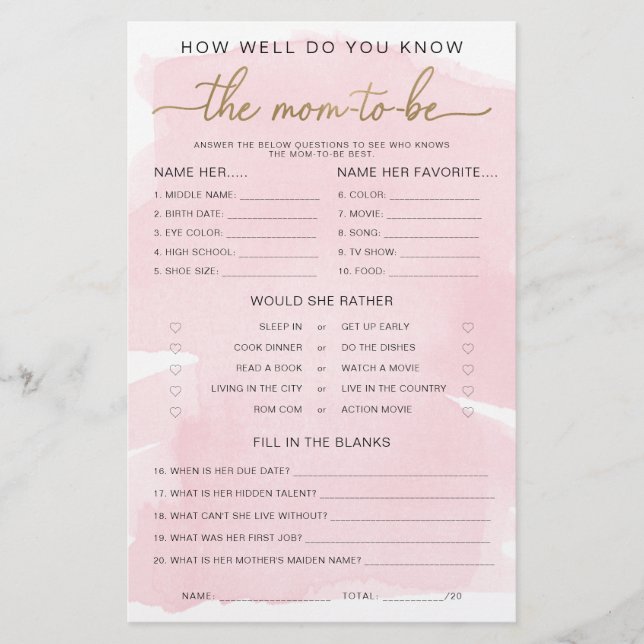 Pink Watercolor Sabe O Jogo da Mãe a Ser (Frente)