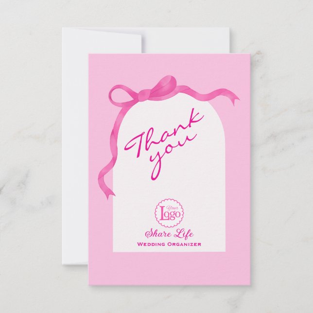 Pink White Wedding Organizer Business Thank you (Frente)