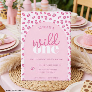 Pink Wild One Girl First Birthday Convite