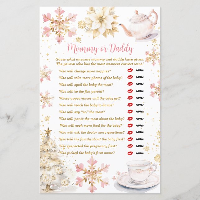 Pink Winter Tea Party Baby Shower Mommy or Daddy (Frente)
