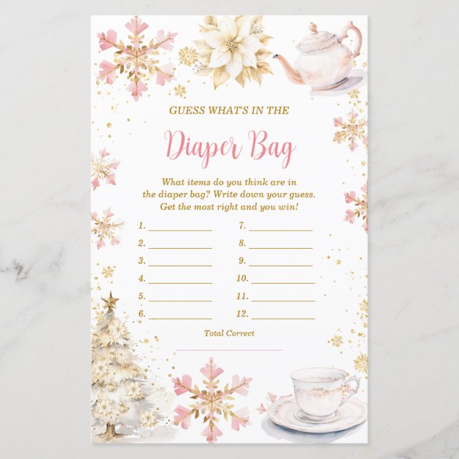 Pink Winter Tea Party What's in Diaper Bag Game (Frente)