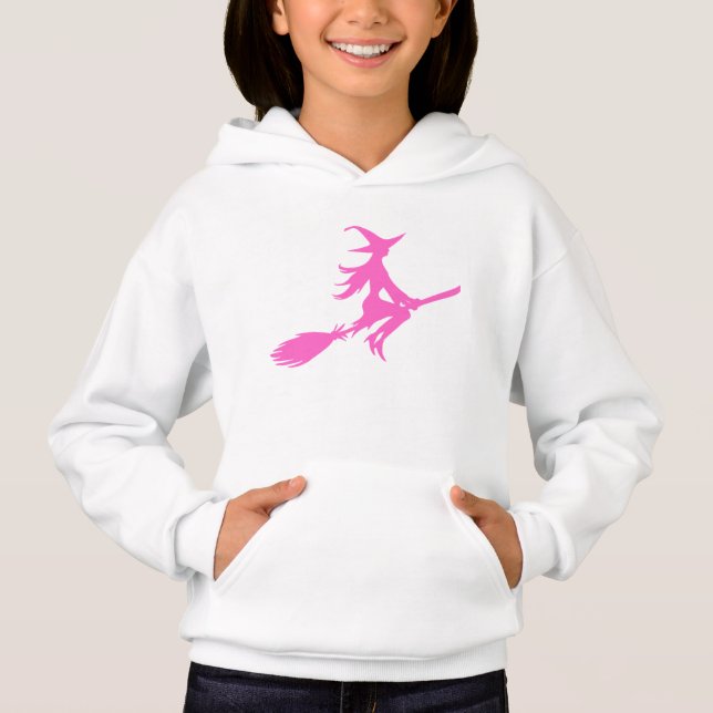 Pink Witch on a Broom T-Shirt – Magical & Fun  (Frente)