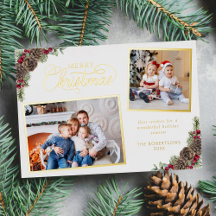 Pino Botânico de Natal com Aquarela 2 Foto Dourada